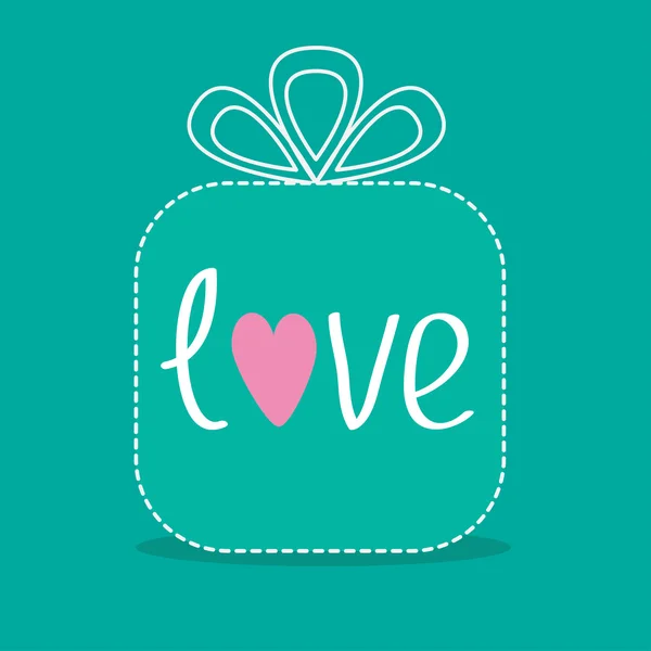 Gift box with word love. Dash line. Flat design. — Stock Vector