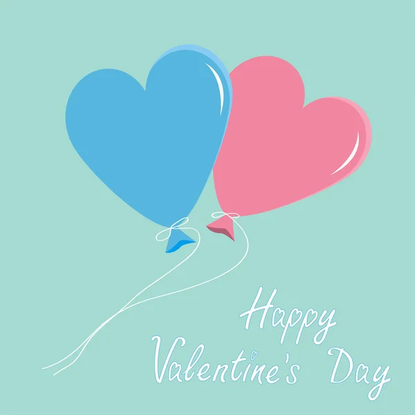 Palloncini blu e rosa a forma di cuore.Biglietto Buon San Valentino . — Vettoriale Stock