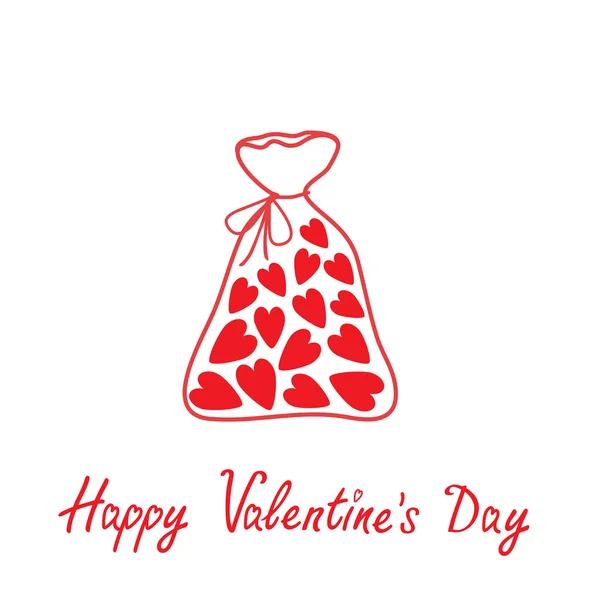 Love bag with hearts inside. Happy Valentines Day card. — Stock Vector