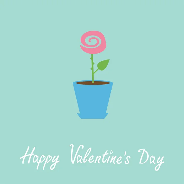 Rose in pot. Love card. Happy Valentines Day card. — Stock Vector