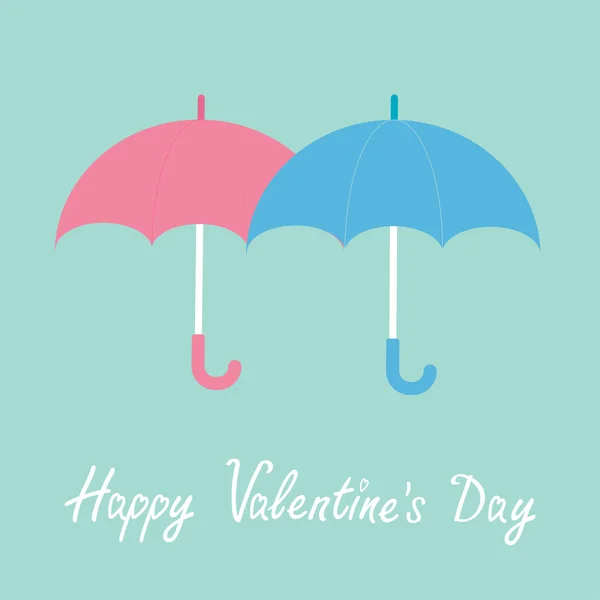 Pink and blue umbrellas. Happy Valentines Day card. — Stock Vector