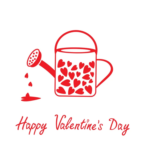 Love watering can with hearts inside. Happy Valentines Day card. — Stock Vector