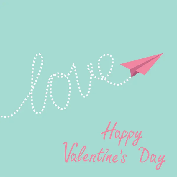 Origami paper plane in the sky. Happy Valentines Day card. — Stock Vector