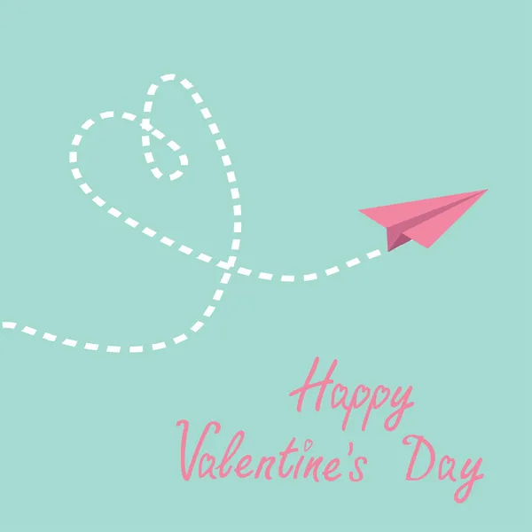 Avion en papier Origami. Dash coeur dans le ciel. Bonne carte Saint-Valentin . — Image vectorielle