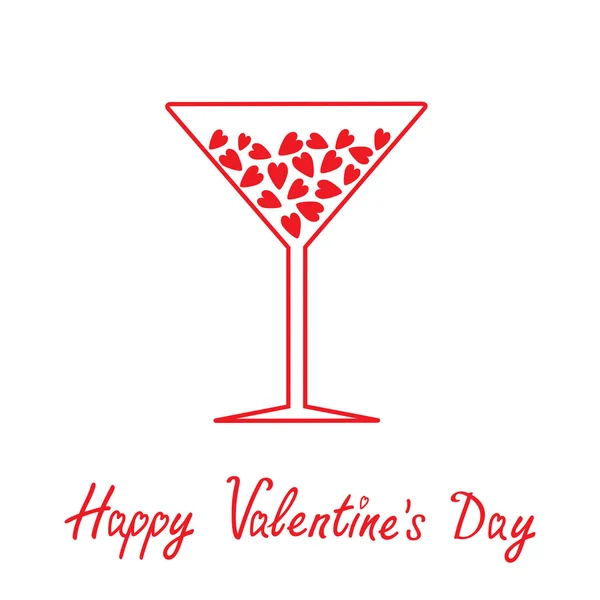 Martini-Glas mit Herzen im Inneren. Glückliche Valentinstag-Karte. — Stockvektor