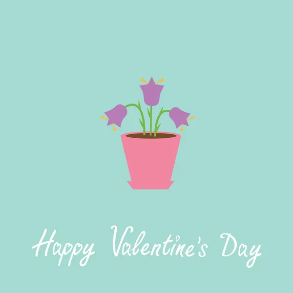 Violet flower in pot. Happy Valentines Day card. — Stock Vector