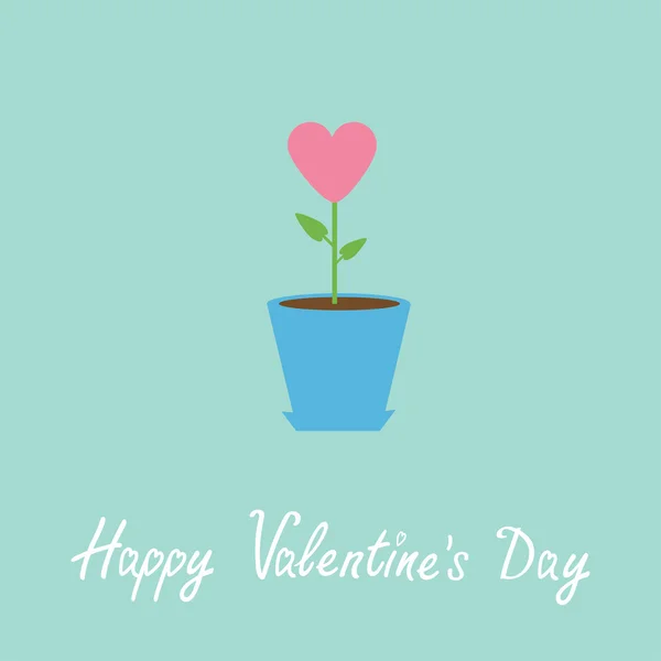 Heart flower in pot. Happy Valentines Day card. — Stock Vector