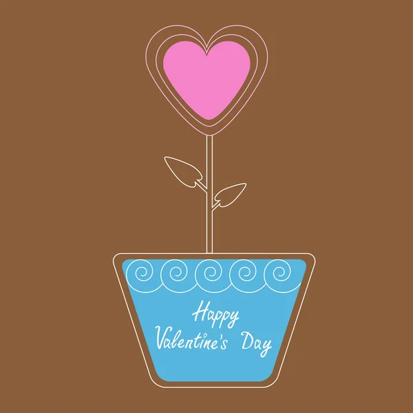 Fleur de coeur vecteur en pot. Bonne carte Saint-Valentin . — Image vectorielle