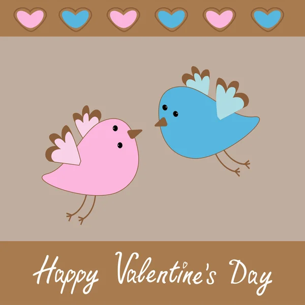 Cute vogels. Happy Valentijnsdag kaart. — Stockvector