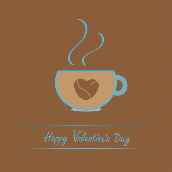 Teacup with coffee seeds heart. Happy Valentines Day card. — Stock Vector