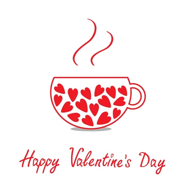 Me encanta la taza de té con corazones. Tarjeta feliz día de San Valentín . — Archivo Imágenes Vectoriales