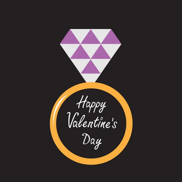 Wedding gold ring with purple diamond. Happy Valentines Day card — Stock Vector