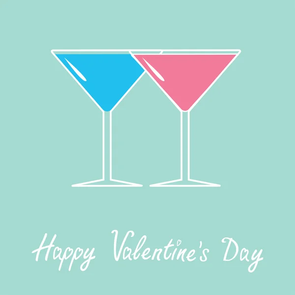 Two glasses of martini. Happy Valentines Day card. — Stock Vector