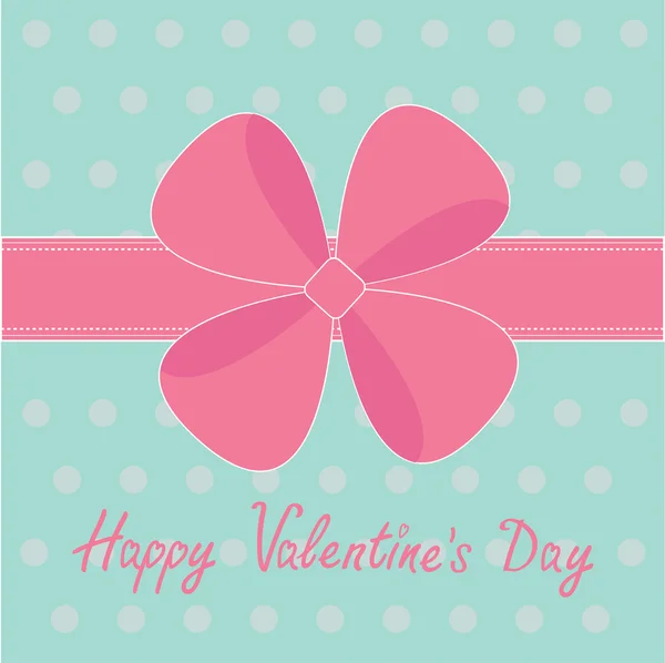 Big pink gift bow and ribbon. Happy Valentines Day card. — Stock Vector