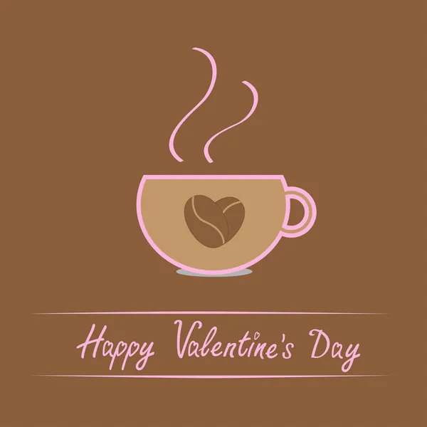 Taza con semillas de café corazón. Tarjeta feliz día de San Valentín . — Vector de stock