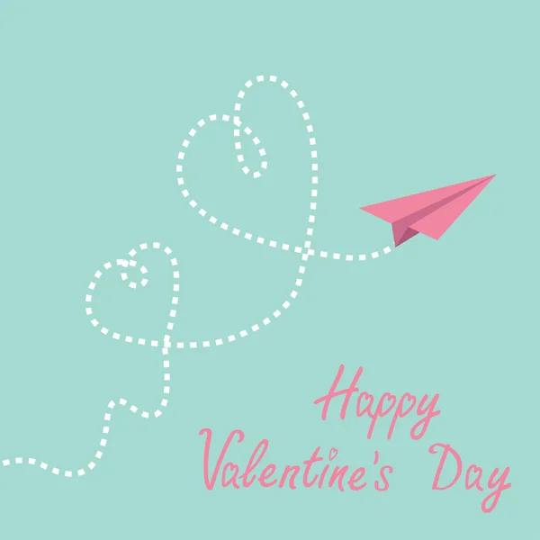 Origami paper plane in the sky. Happy Valentines Day card. — Stock Vector