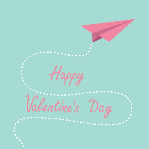 Origami paper plane in the sky. Happy Valentines Day card. — Stock Vector