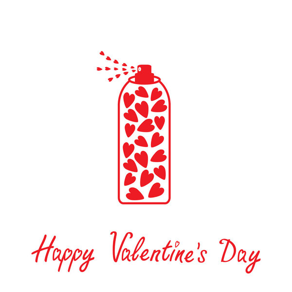 Deodorant, spray with hearts inside. Happy Valentines Day card.