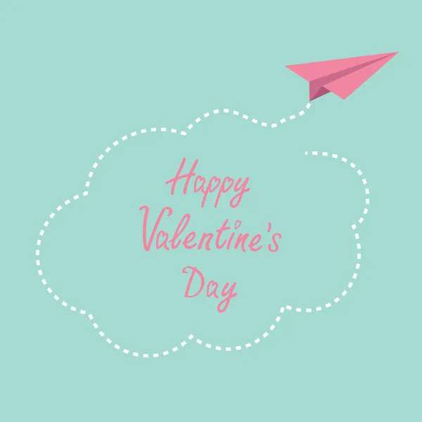 Origami paper plane in the sky. Happy Valentines Day card. — Stock Vector