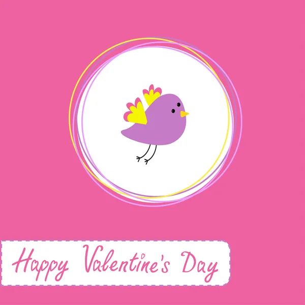 축 하 카드 귀여운 보라색 새입니다. 해피 발렌타인 — 스톡 벡터