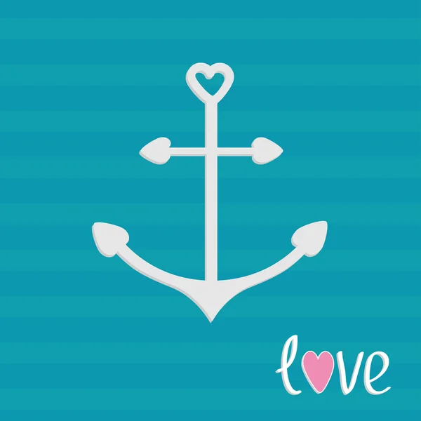 Anchor with shapes of heart. Striped background. Love card. — Stock Vector