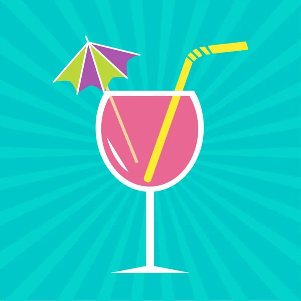 Růžové koktejlové sklenice s pitím sláma a deštník. — Stockový vektor