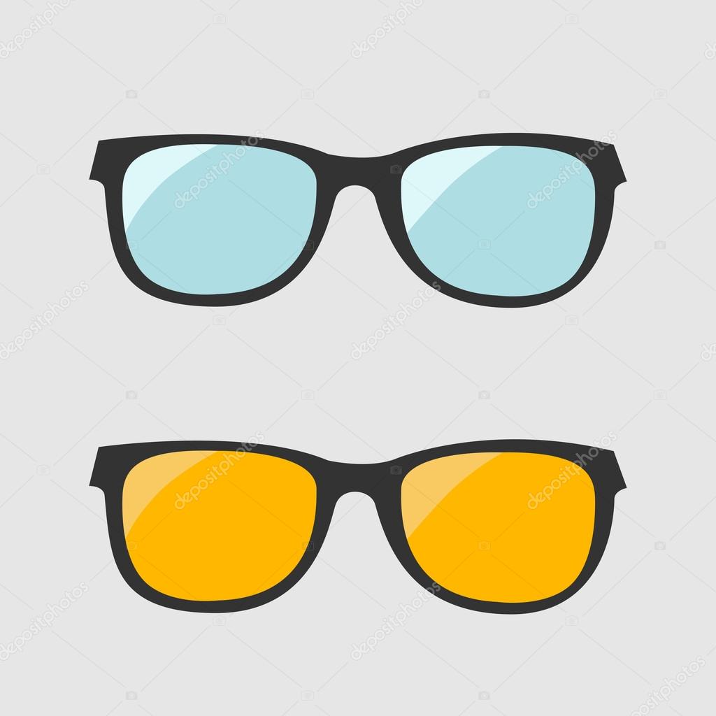 Glasses set. Blue and yellow lenses. Isolated Icons.