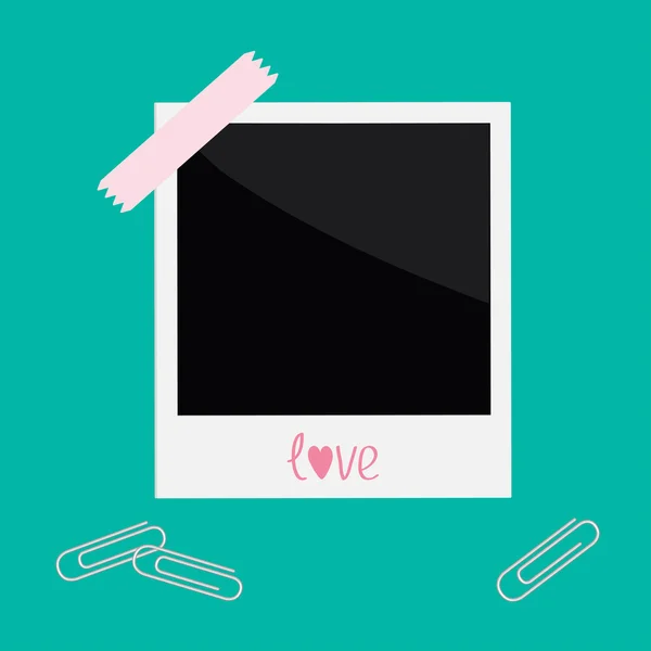 Instant photo with tape and paperclips in flat design style — Stock Vector