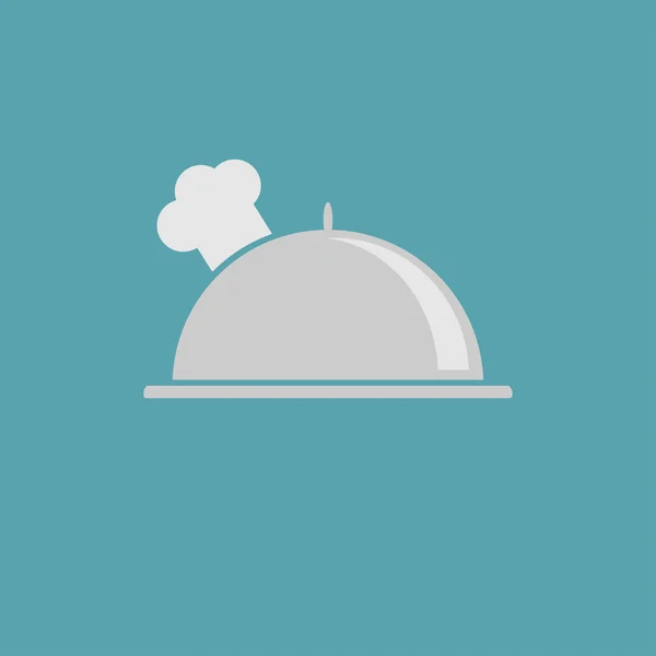 Zilveren schotel cloche en chef-koks hat pictogram. — Stockvector