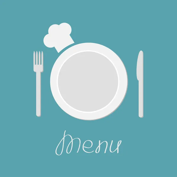 Fourchette, assiette, couteau et chapeau de chef . — Image vectorielle
