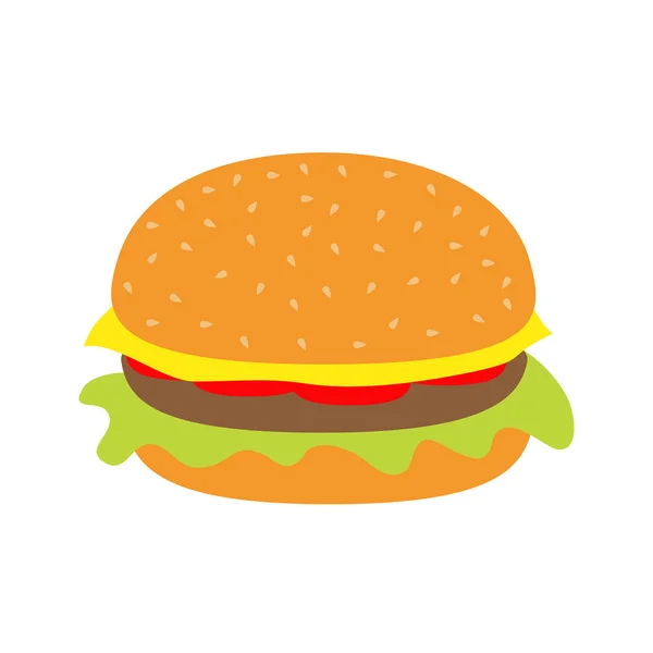 Sabroso icono de la hamburguesa con carne, tomate, ensalada y queso . — Vector de stock