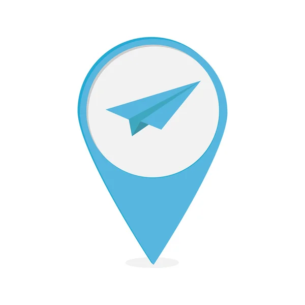 Map pointer with origami paper plane icon. Blue marker. — Stock Vector