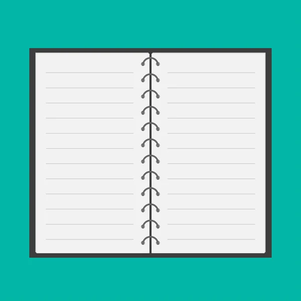 Cuaderno abierto con espiral y papel forrado en blanco . — Vector de stock