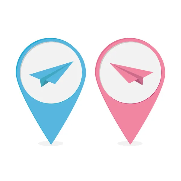 Set of map pointers  with origami paper plane icon. — Stock Vector