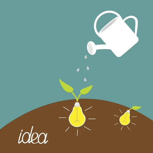 Watering can and lamp bulb plant. Growing idea concept. — Stock Vector