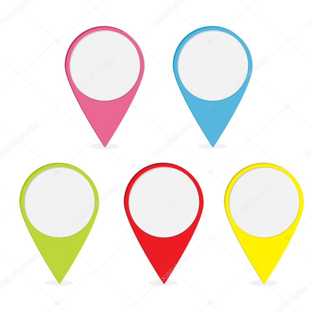 Map pointer set. Colorful round markers.