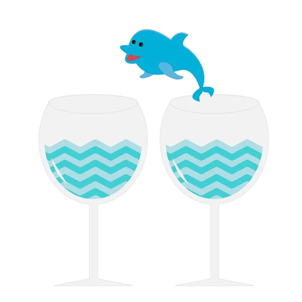 Cocktail verres à boire et saut dauphin . — Image vectorielle