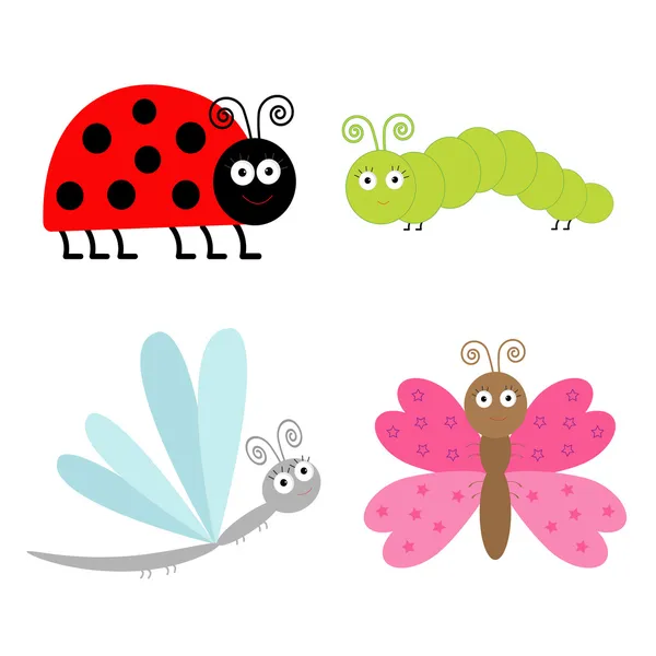 Mignon jeu d'insectes dessin animé . — Image vectorielle