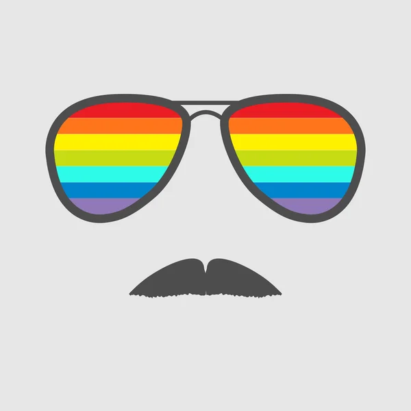 Brille mit Regenbogengläsern und Schnurrbart — Stockvektor