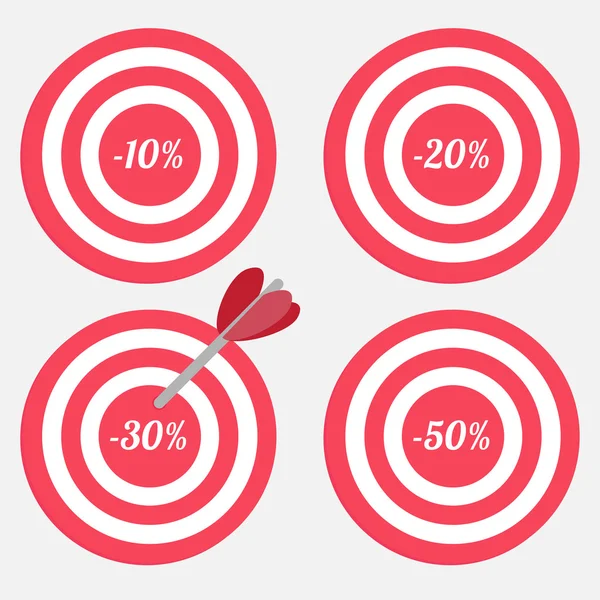 Set of targets with sale percent sign. — Stock Vector