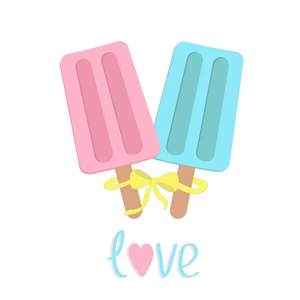 Ice cream  with bow on  sticks. Love card. — Stock Vector