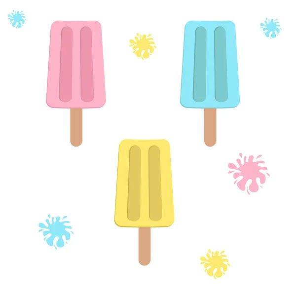 Ice cream  set with blots splashes. Pattern. — Stock Vector