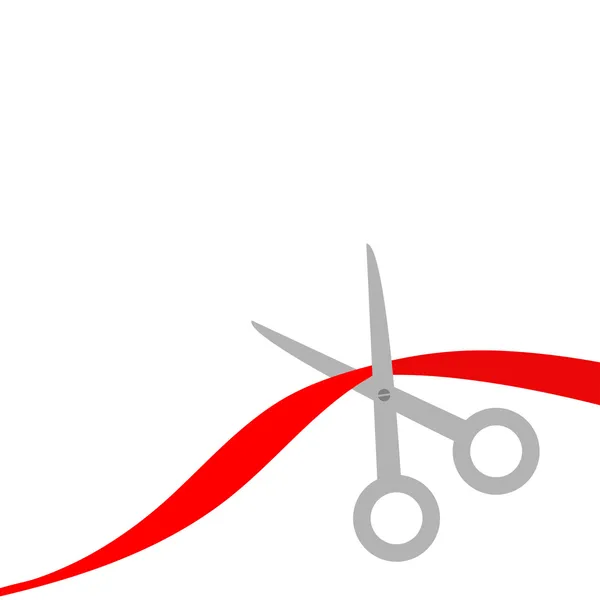 Schaar knippen de rood lint. geïsoleerd. platte ontwerpstijl. — Stockvector