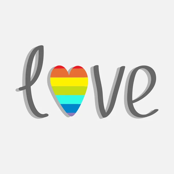 Word verliefd regenboog hart. platte ontwerp. — Stockvector