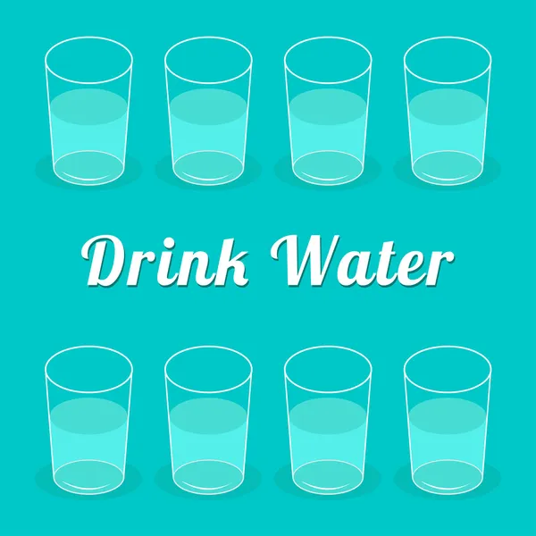 Bebe más agua. Conjunto de gafas. Infografía. Diseño plano . — Archivo Imágenes Vectoriales
