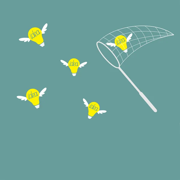 Idée ampoule avec ailes et filet . — Image vectorielle