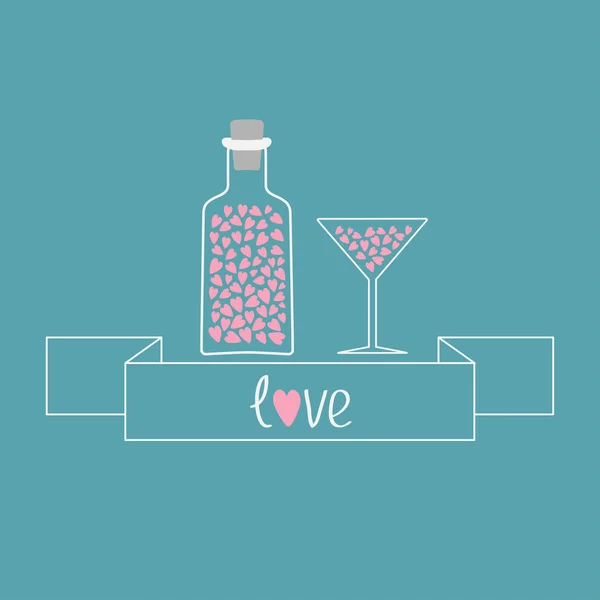 Martini verre et bouteille avec des cœurs à l'intérieur . — Image vectorielle