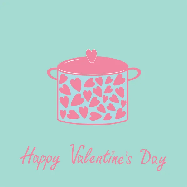 Pot with hearts. Happy Valentines Day card. Pink and blue. — Stock Vector