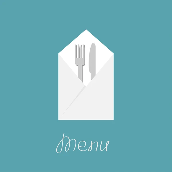 Couteau fourchette et serviette en argent. Couverture de menu dans le style design plat . — Image vectorielle