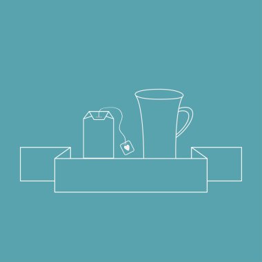 Kontur teabag ve çay fincanı.